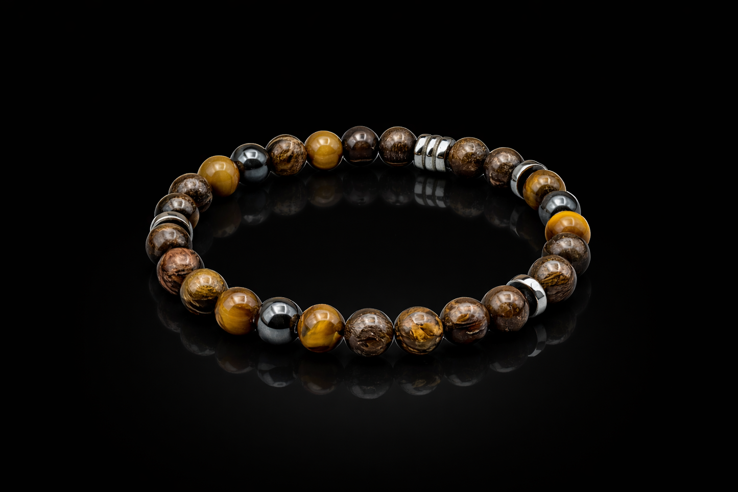 Bracelet Homme Bronzite, Œil de Tigre & Hématite - Force & Protection - Fait Main