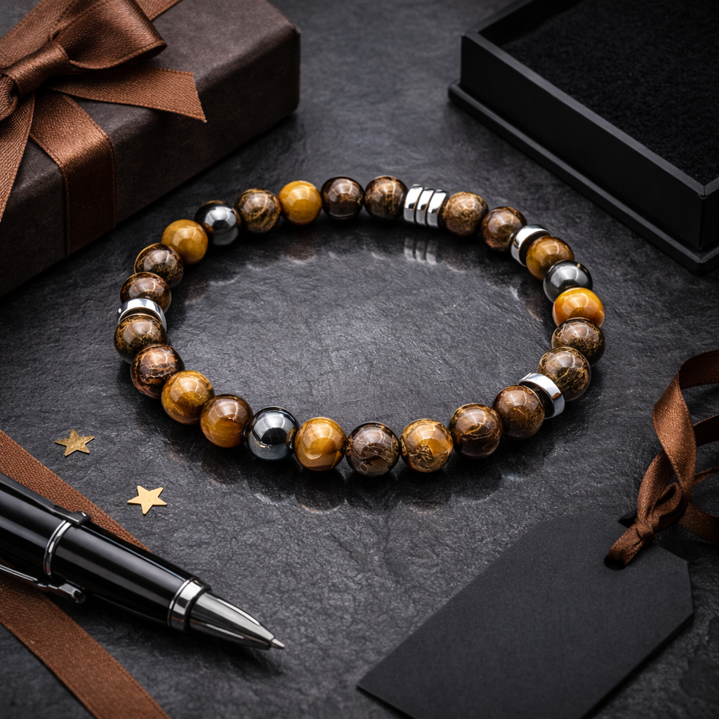 Bracelet Homme Bronzite, Œil de Tigre & Hématite - Force & Protection - Fait Main