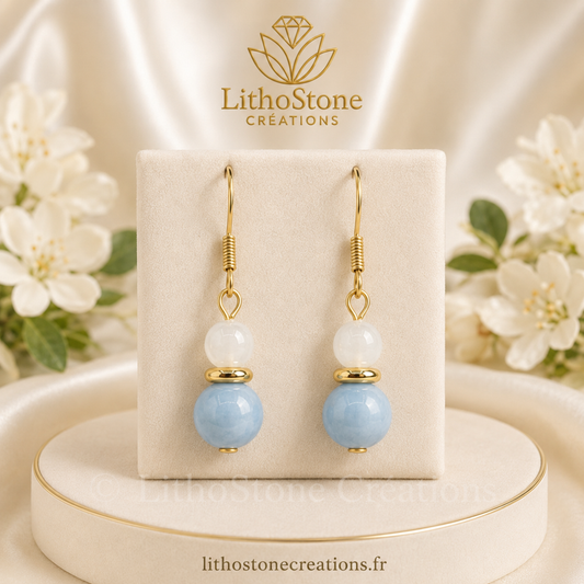 Boucles d'oreilles Angélite Agate blanche- Pierres Naturelles – Fait Main |-Lithostone Creations