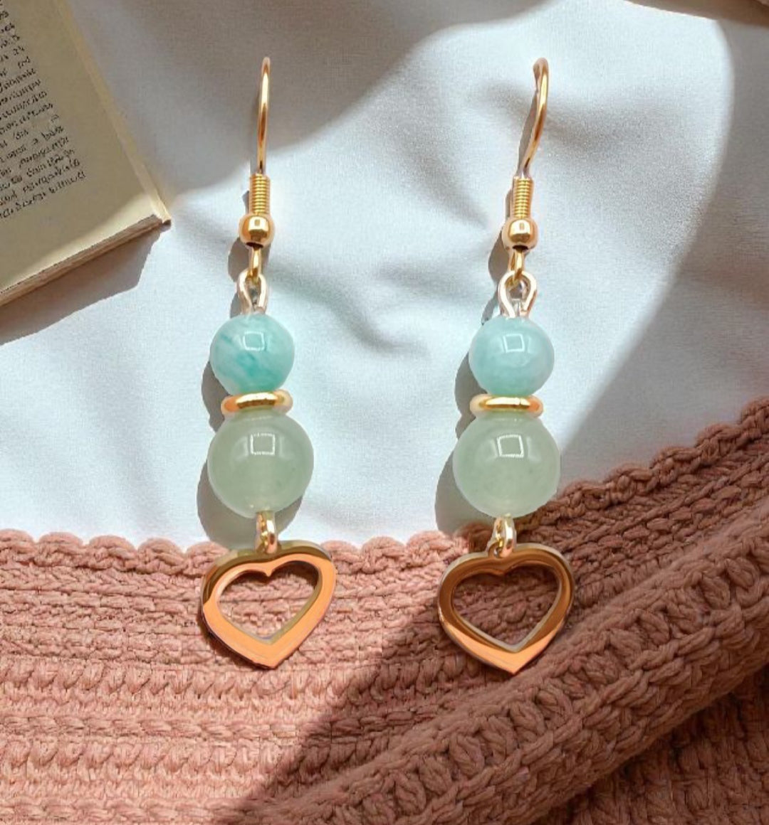 Boucles d’oreilles en Aventurine & Amazonite – Cœur doré & Harmonie intérieure