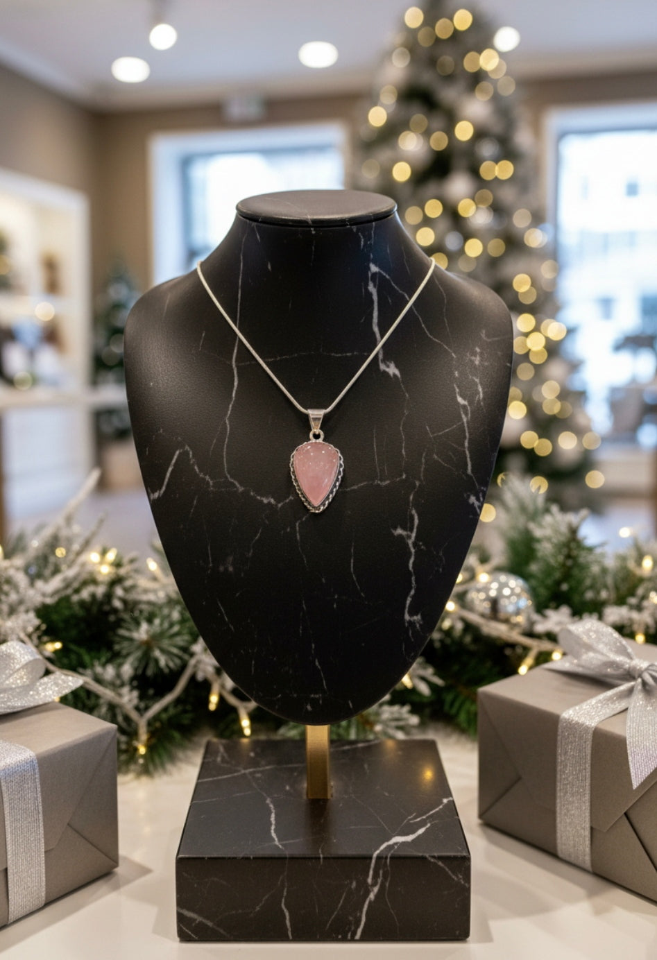Collier. Pendentif Quartz rose.