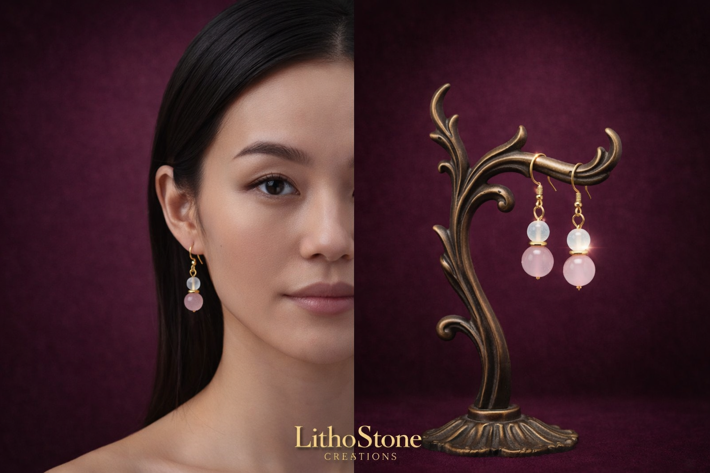 Boucles d’Oreilles -Kunzite & Agate Blanche – Douceur & Paix Intérieure | Pierres Naturelles - Fait main
