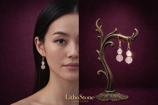 Boucles d’Oreilles -Kunzite & Agate Blanche – Douceur & Paix Intérieure | Pierres Naturelles - Fait main