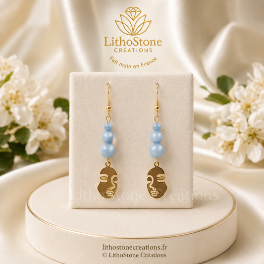 Boucles d’oreilles en Angelite (Anhydrite)– Douceur & Communication apaisée