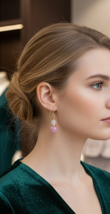 Boucles d’Oreilles -Kunzite & Agate Blanche – Douceur & Paix Intérieure | Pierres Naturelles - Fait main