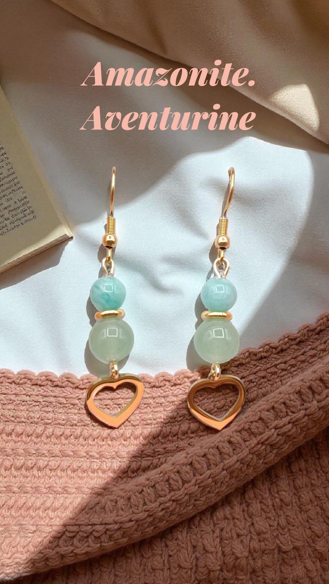 Boucles d’oreilles en Aventurine & Amazonite – Cœur doré & Harmonie intérieure