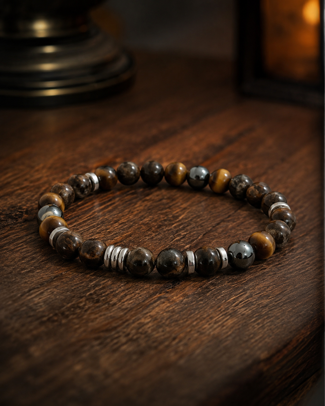 Bracelet Homme Bronzite, Œil de Tigre & Hématite - Force & Protection - Fait Main