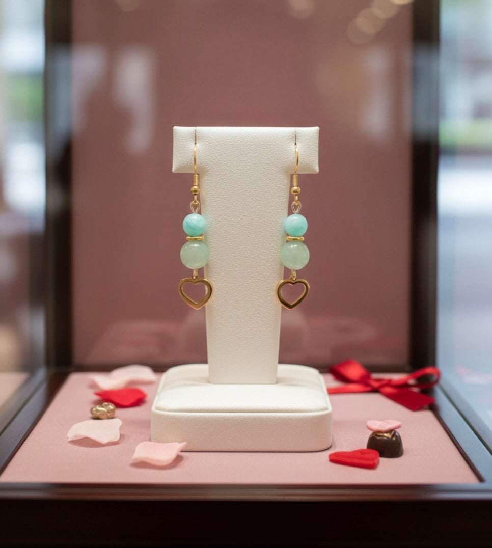 Boucles d’oreilles en Aventurine & Amazonite – Cœur doré & Harmonie intérieure
