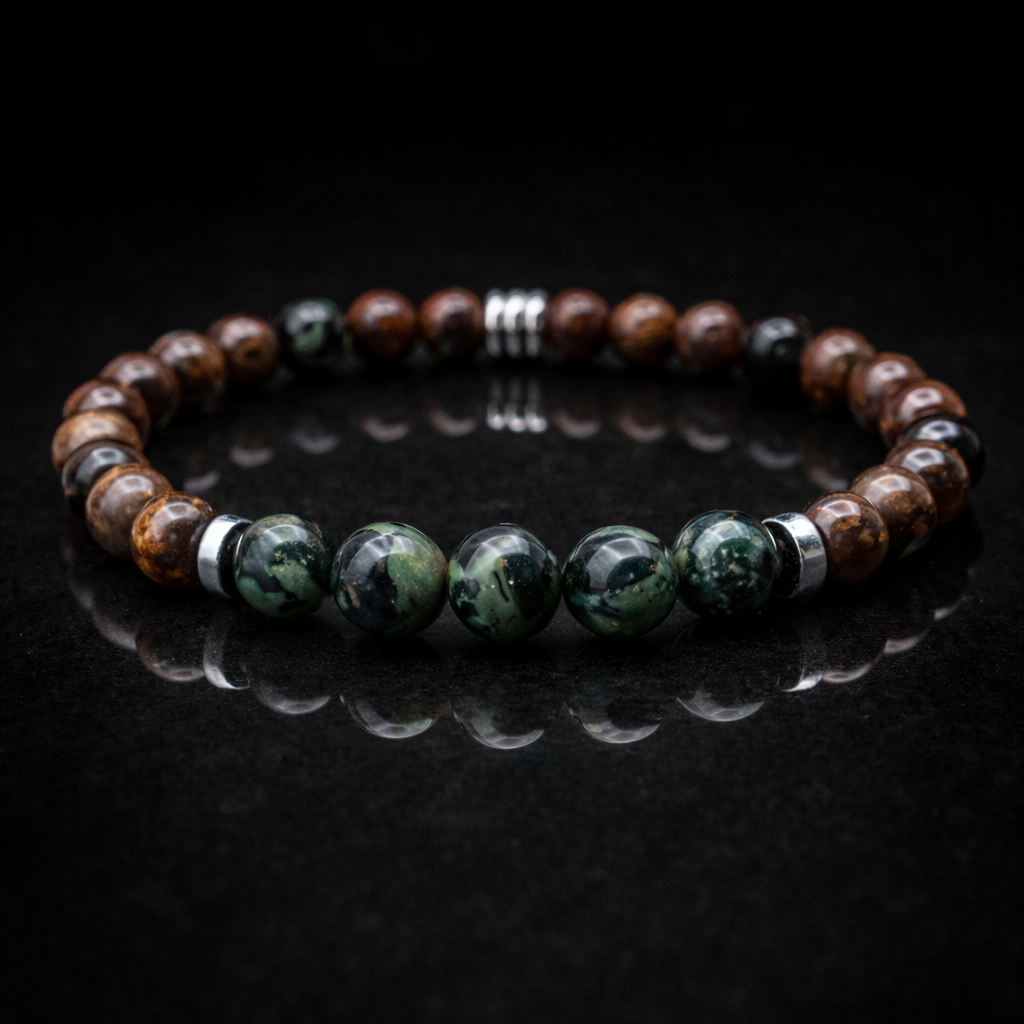 Bracelet Homme en Bronzite & Jaspe Kambaba – Stabilité & Force intérieure