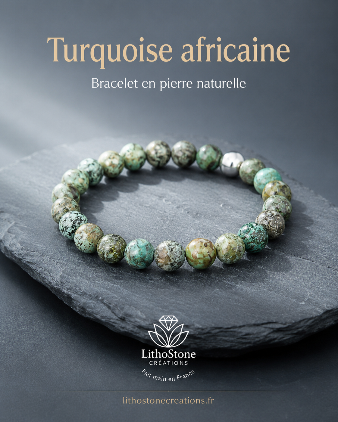 Bracelet Homme Turquoise Africaine - Stabilité & Confiance - Pierres Naturelles Fait Main