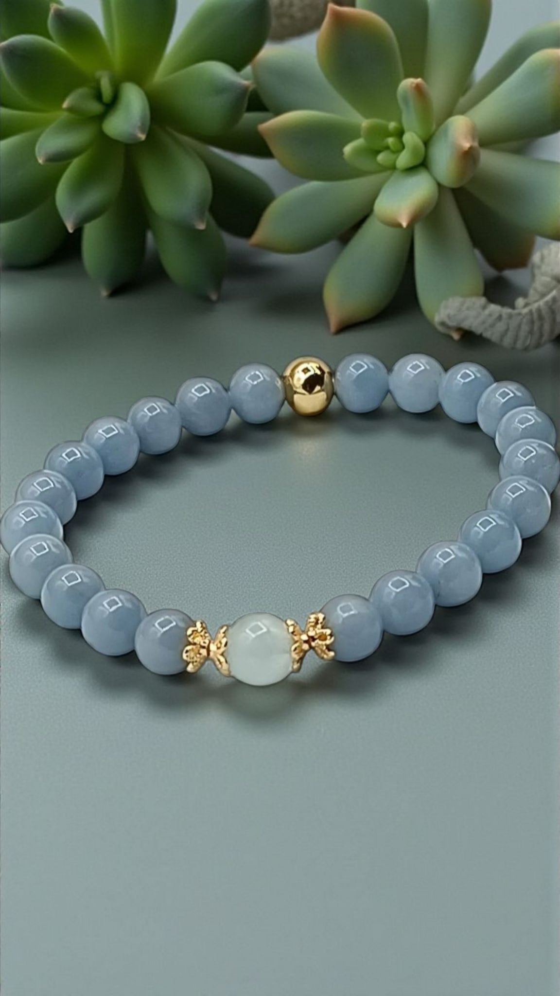 Bracelet en Angélite & Aigue-marine – Calme & Communication douce