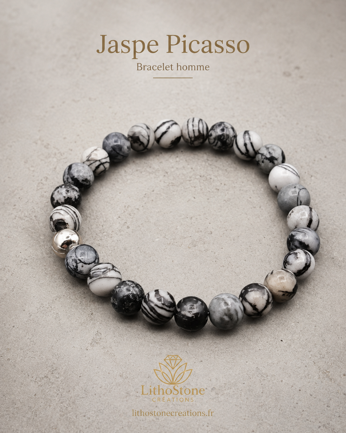 Bracelet Homme Jaspe Picasso – Stabilité & Créativité - Pierre Naturelle Fait Main