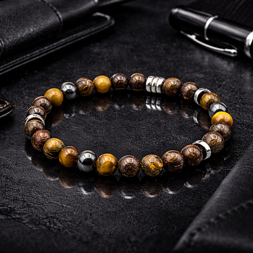 Bracelet Homme Bronzite, Œil de Tigre & Hématite - Force & Protection - Fait Main