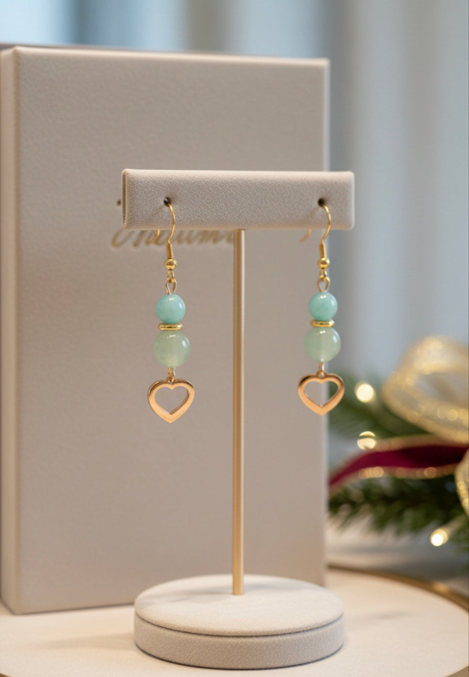 Boucles d’oreilles en Aventurine & Amazonite – Cœur doré & Harmonie intérieure