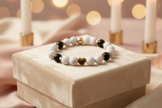 Bracelet en Howlite & Agate Noire – Harmonie & Protection