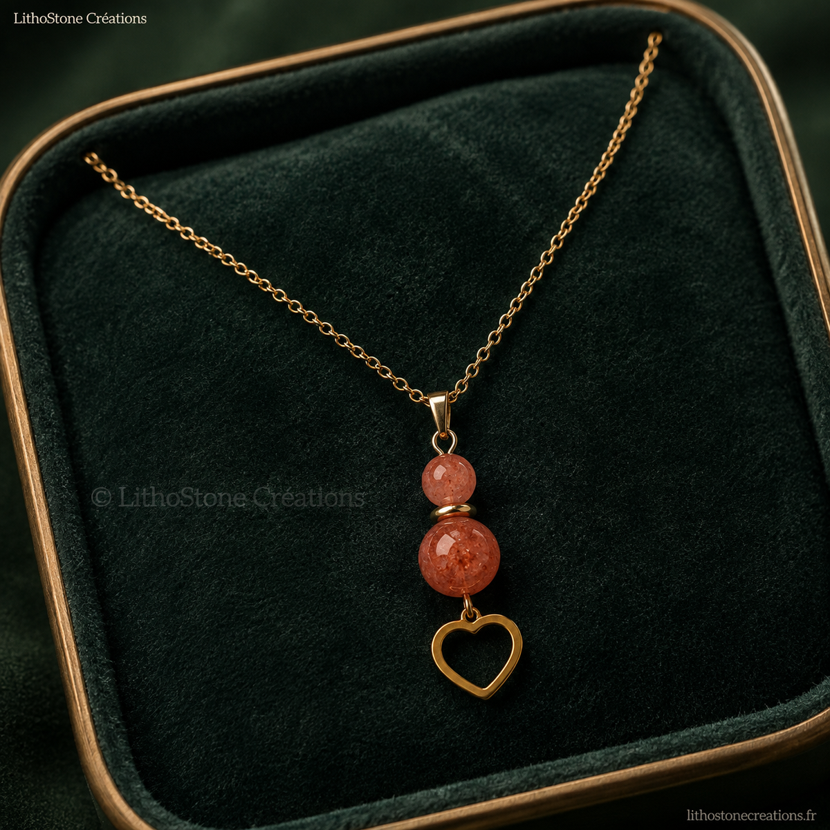 Collier Pierres de Soleil & Cœur Acier - Lithostone