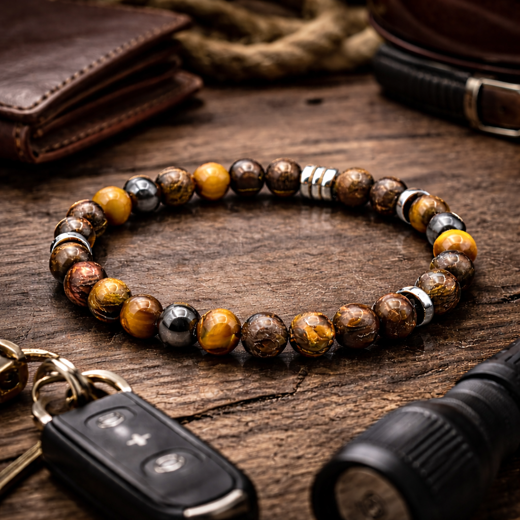 Bracelet Homme Bronzite, Œil de Tigre & Hématite - Force & Protection - Fait Main