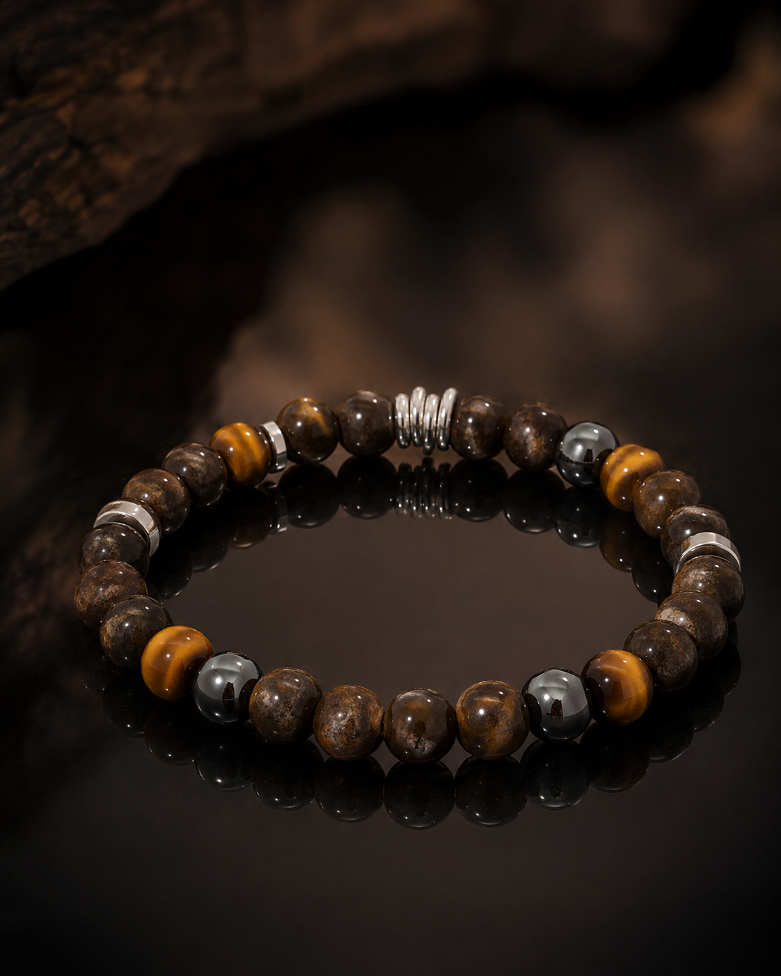 Bracelet Homme Bronzite, Œil de Tigre & Hématite - Force & Protection - Fait Main