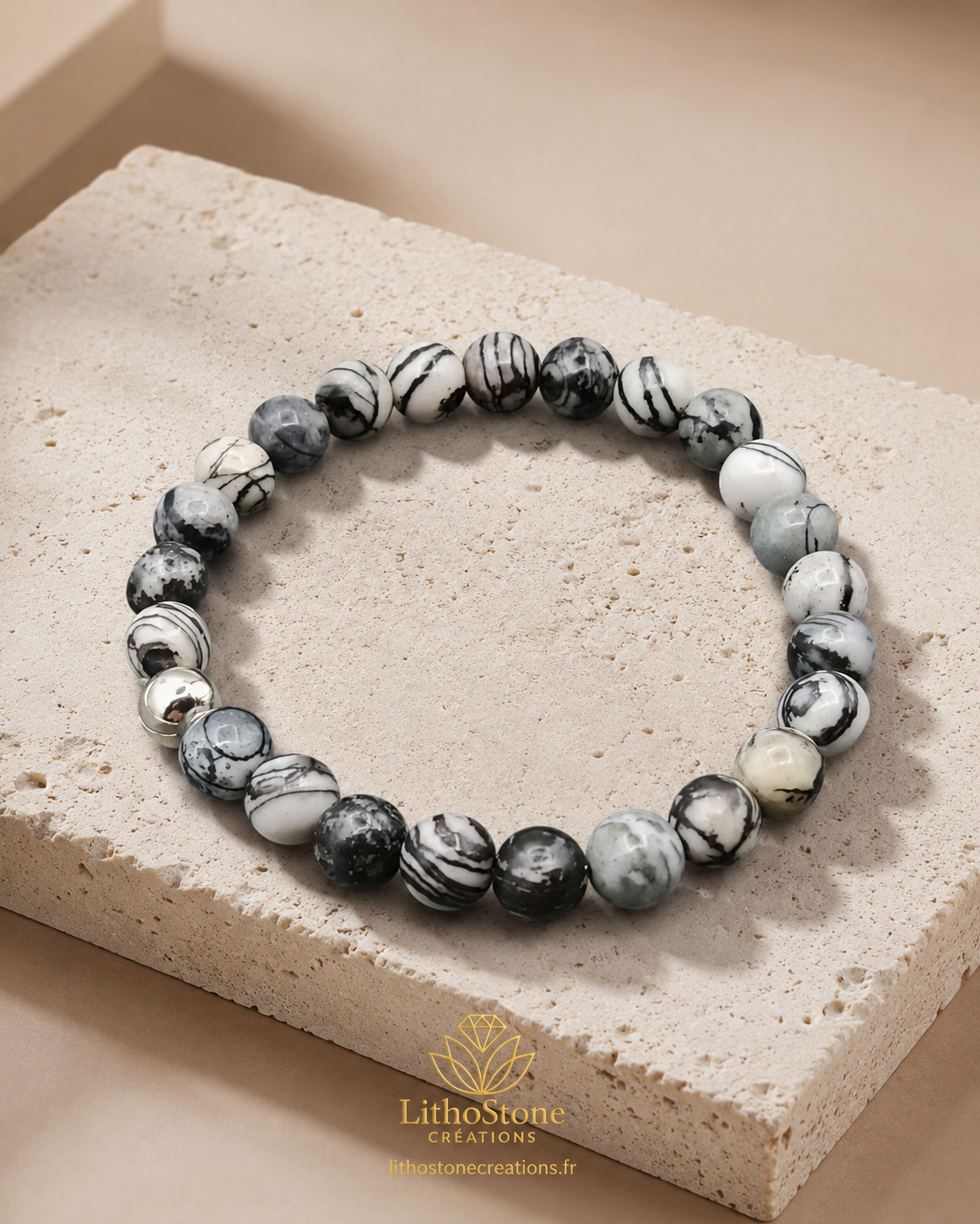 Bracelet Homme Jaspe Picasso – Stabilité & Créativité - Pierre Naturelle Fait Main