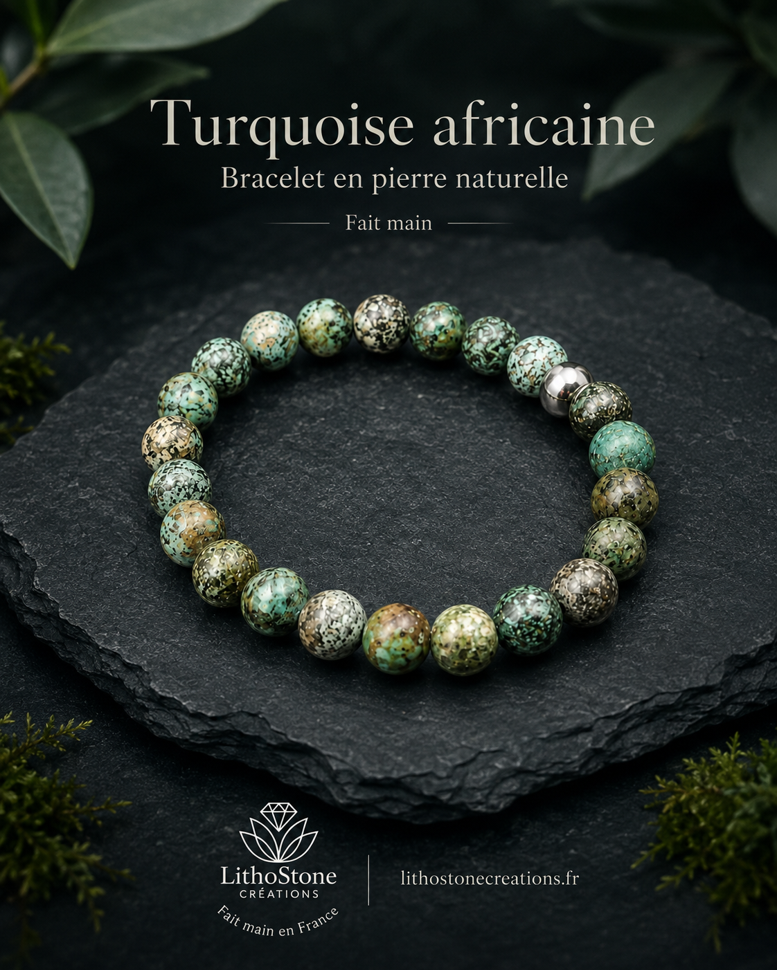 Bracelet Homme Turquoise Africaine - Stabilité & Confiance - Pierres Naturelles Fait Main