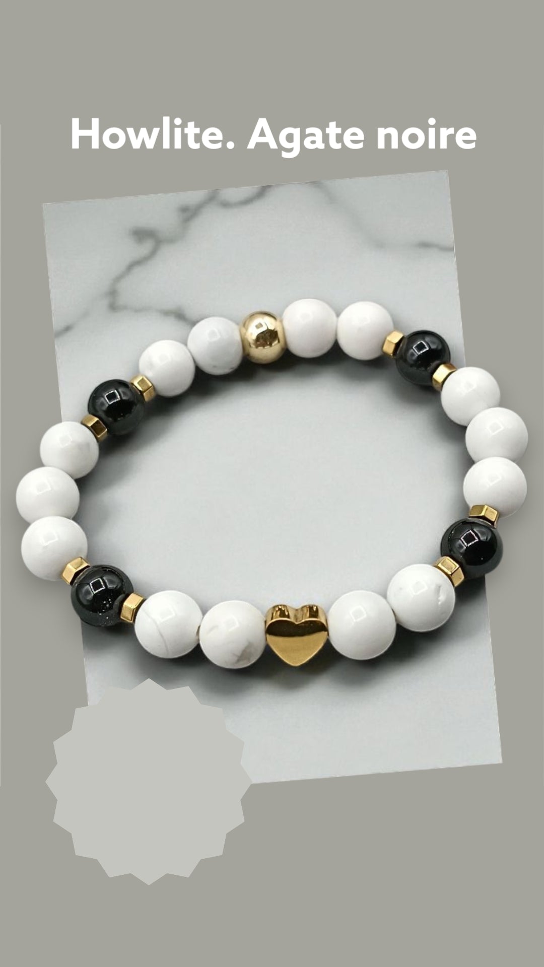 Bracelet en Howlite & Agate Noire – Harmonie & Protection