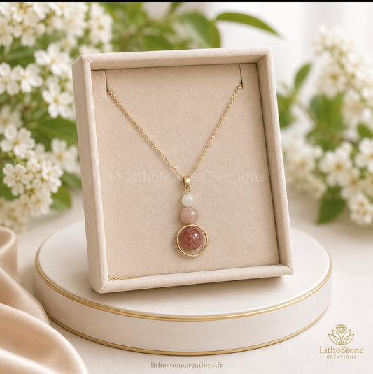 Collier Pendentif Pierre de Lune & Pierre de Soleil - Fait Main en France - Lithostone Creations