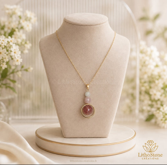 Collier Pierre de Lune Blanche, Pêche & Pierre de Soleil – Douceur, Lumière & Équilibre intérieur