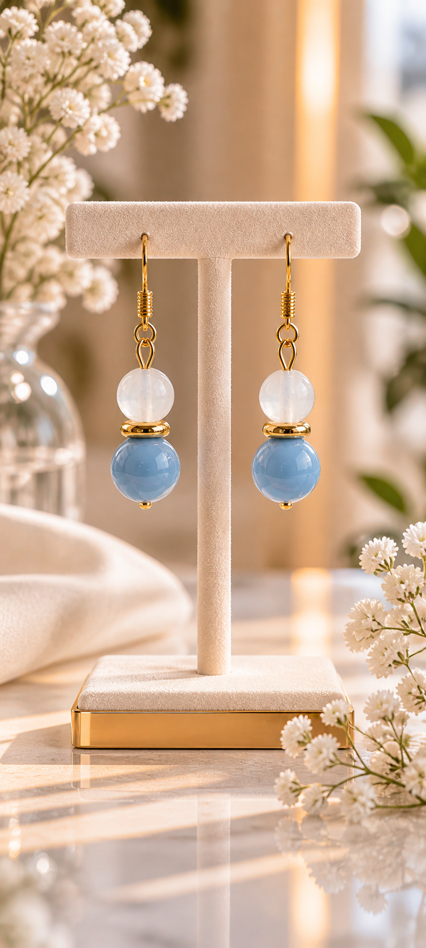 Boucles d'oreilles Angélite Agate blanche- Pierres Naturelles – Fait Main |-Lithostone Creations