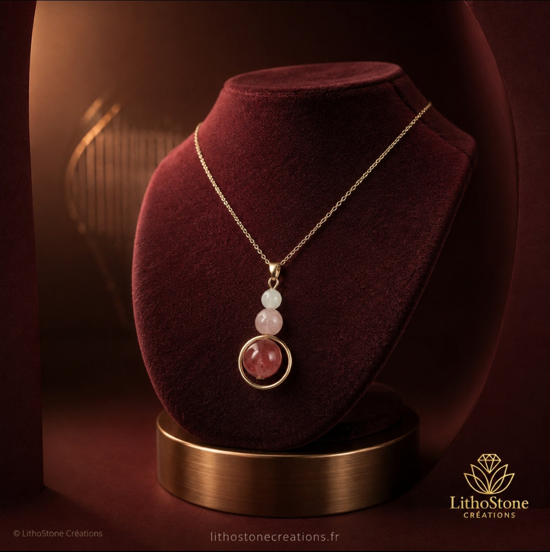 Collier Pendentif Pierre de Lune & Pierre de Soleil - Fait Main en France - Lithostone Creations