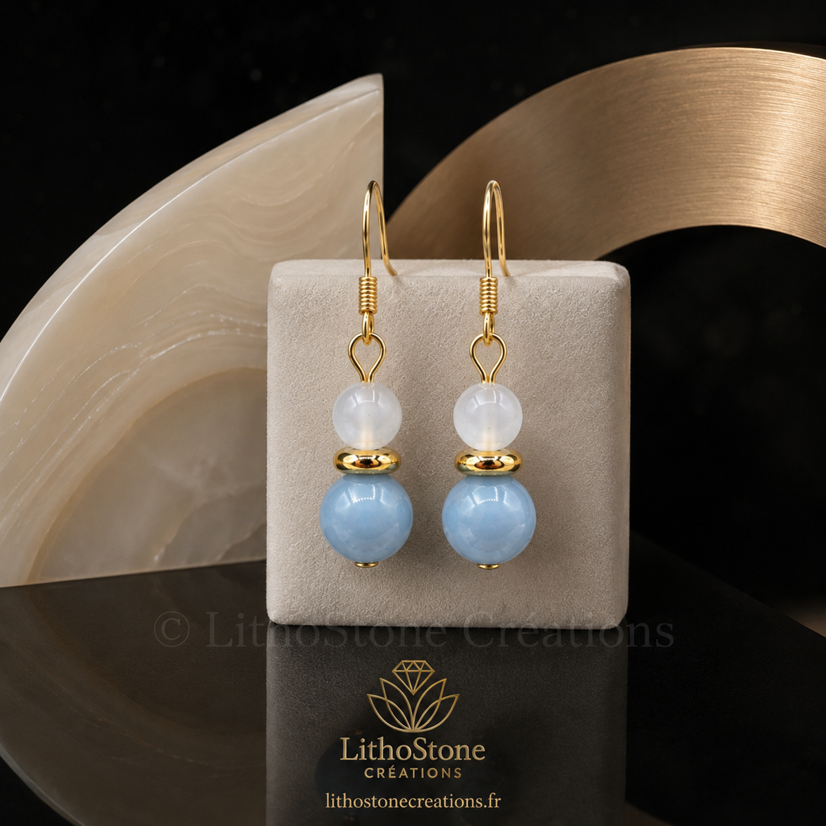 Boucles d'oreilles Angélite Agate blanche- Pierres Naturelles – Fait Main |-Lithostone Creations