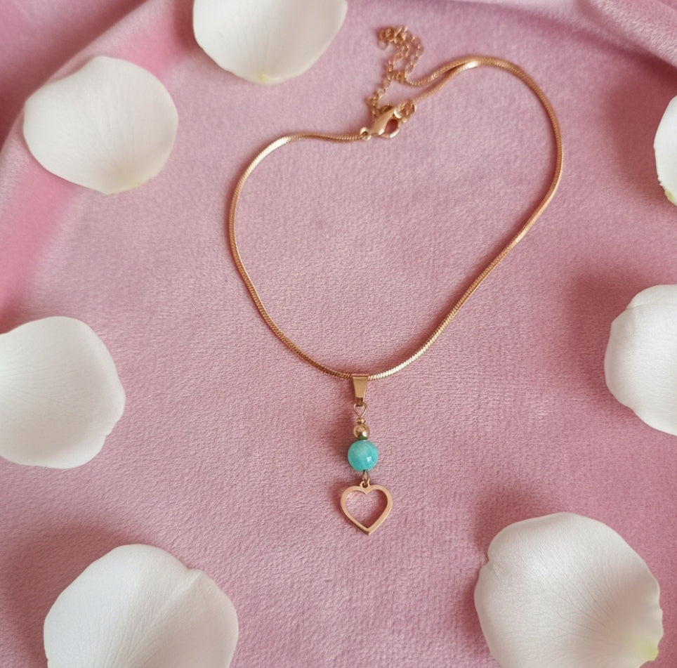 Collier Amazonite & Cœur – Apaisement & Harmonie | Lithostone Créations